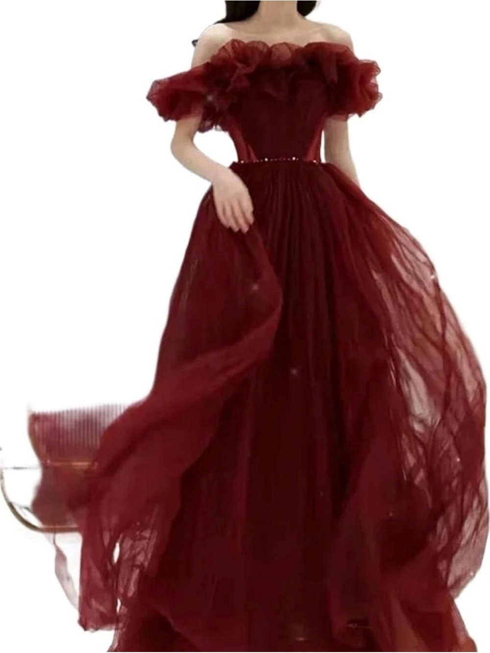 Burgundy Tulle Gown